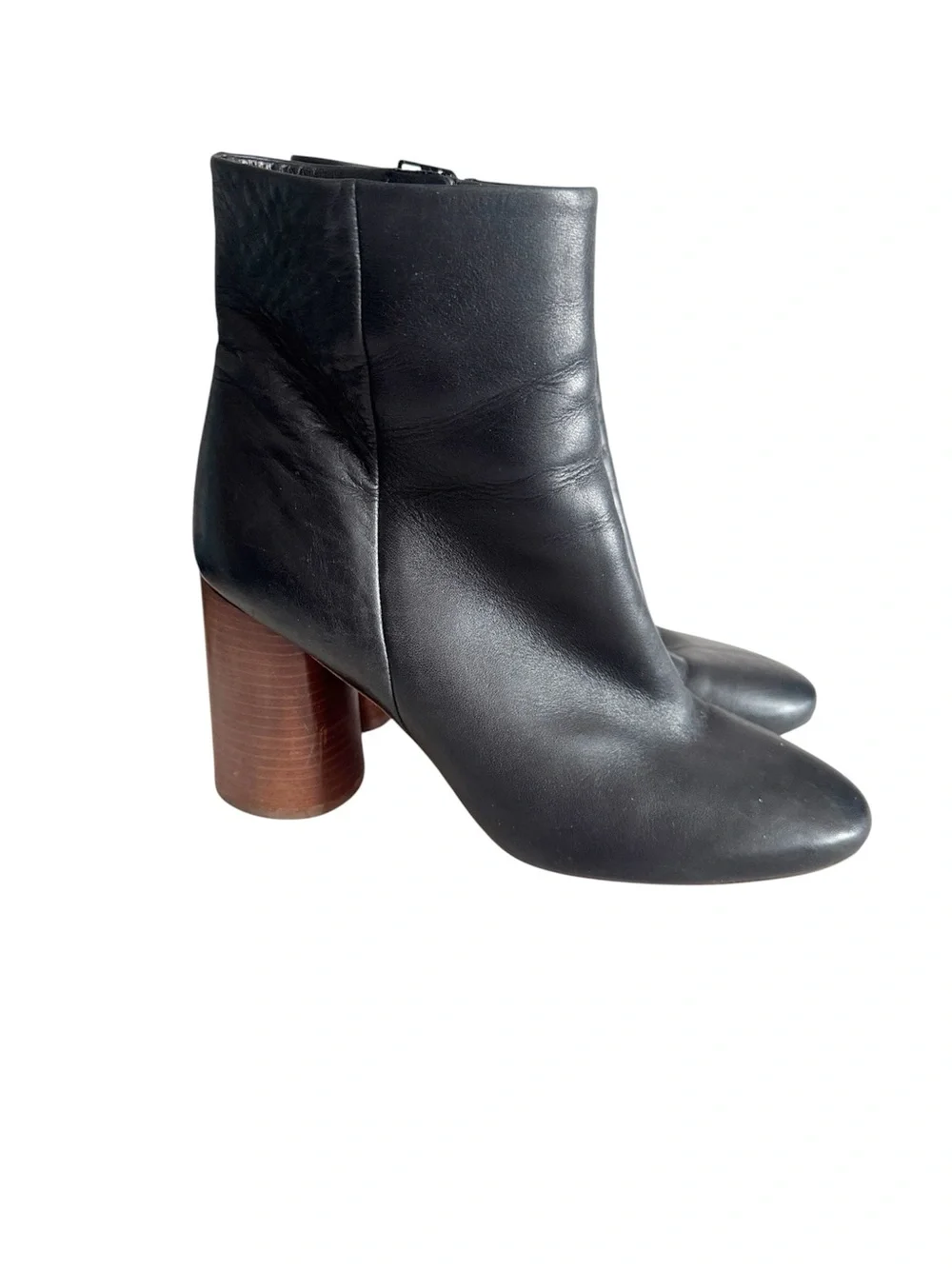Vince Womens Black Leather Round Stacked Heel Ankle Boots size 10